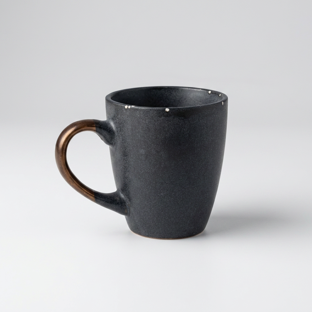 Stoere matzwarte keramieken mok met bronzen detail