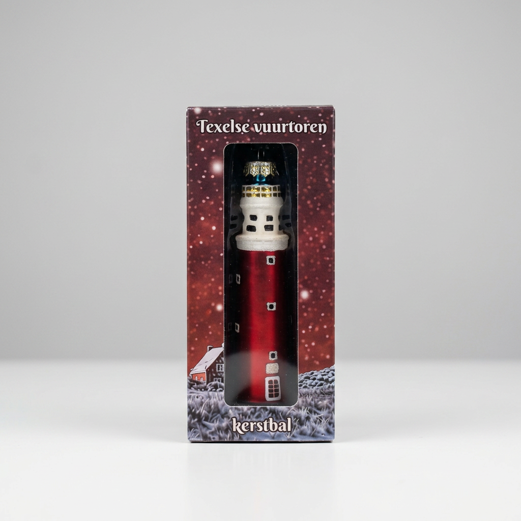 Glazen Kerstbal Texelse Vuurtoren Rood Wit
